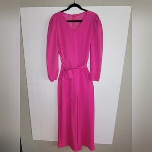 Fuchsia Pink Long Sleeve Jumpsuit Tie Waist Size L SHEIN